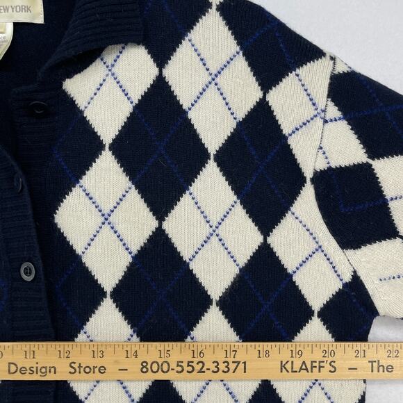 JONES NEW YORK Sweater M Argyle Lambswool Button Front Cardigan Blue HK VTG - Picture 13 of 15